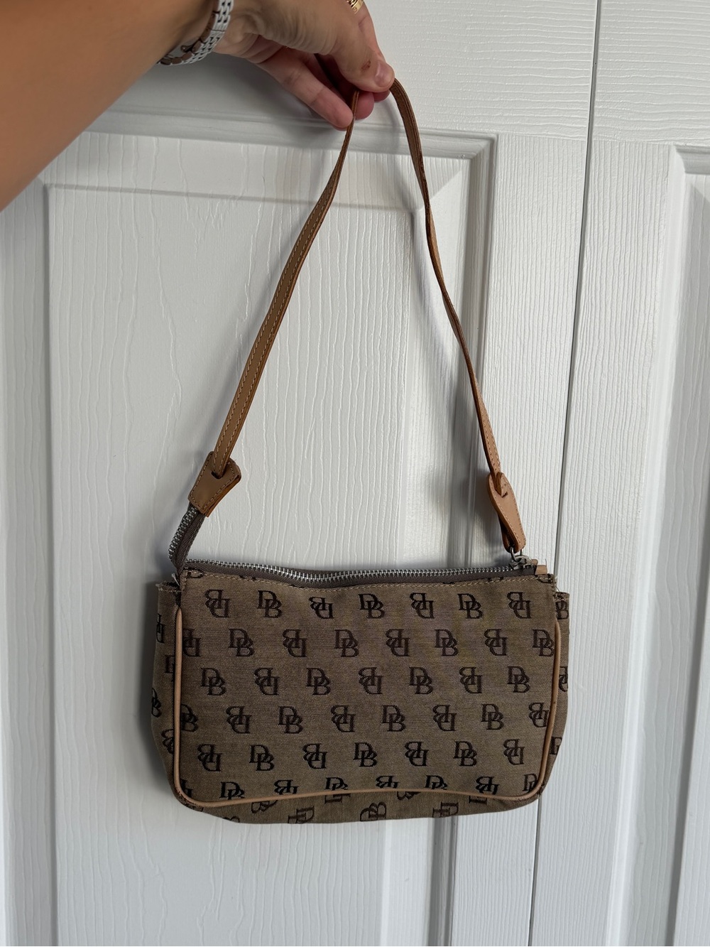 Vintage vtg DOONEY & bourke mini clutch Brown and beige crossbody bag purse